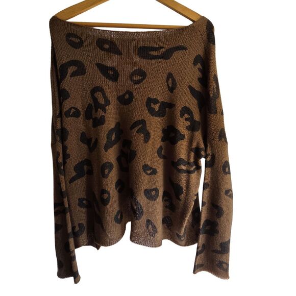 Wooden Ships Sweater Mohair Wool Brown Leopard Mob Wife Glam Quiet Luxury S/M - Picture 2 of 9